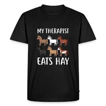 HORSESPACKMYTHERAPISTEATSHAY - Men's Premium Organic T-Shirt - black - Front - Nico (187cm)