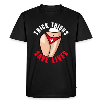 Thick Thigs Save Lives Funny Curvy Girl Gift - T-shirt Premium bio Homme - noir - Devant - Nico (187cm)