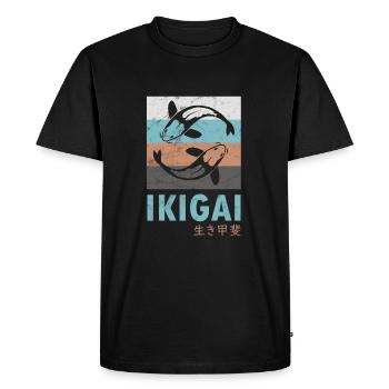Ikigai Koi carpe design vintage rétro - T-shirt Premium bio Homme - noir - Devant - Nico (187cm)