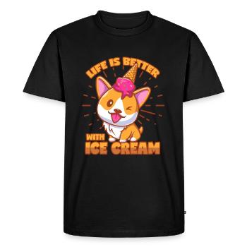 Ice Corgi Shiba Inu Dog Ice Cream Cone Ice Cream Sundae - Men's Premium Organic T-Shirt - black - Front - Nico (187cm)