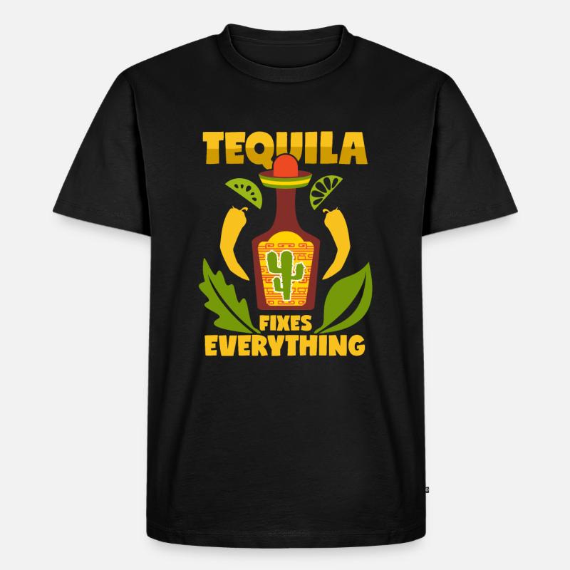 Tequila Spruch Mexiko Schnaps - Männer Premium Bio T-Shirt - Schwarz