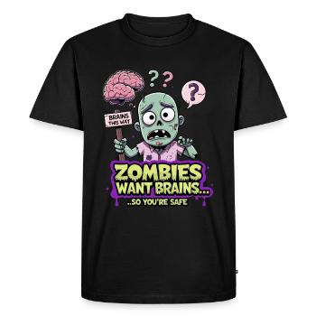 Les zombies veulent des cerveaux : vous êtes en sécurité ! - T-shirt Premium bio Homme - noir - Devant - Nico (187cm)