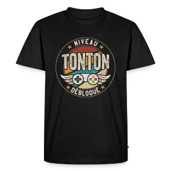 Nouveau Tonton Gamer Niveau Tonton Débloqué - T-shirt Premium bio Homme - noir - Devant - Nico (187cm)