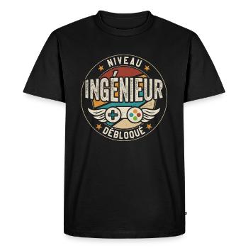 Niveau Ingénieur débloqué Futur Ingénieur - T-shirt Premium bio Homme - noir - Devant - Nico (187cm)