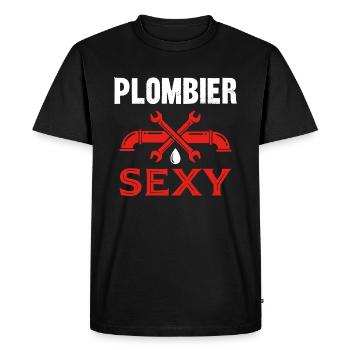 plombier sexy - T-shirt Premium bio Homme - noir - Devant - Nico (187cm)