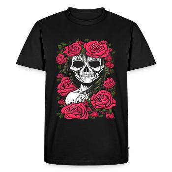 Crâne avec des roses, la Catrina - T-shirt Premium bio Homme - noir - Devant - Nico (187cm)