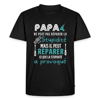 papa réparateur de génie - T-shirt Premium bio Homme - noir - Devant - Nico (187cm)