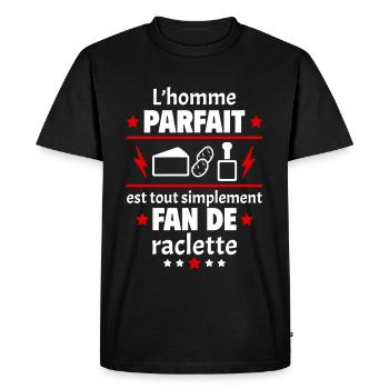 Homme parfait est fan de raclette, fête des pères - T-shirt Premium bio Homme - noir - Devant - Nico (187cm)