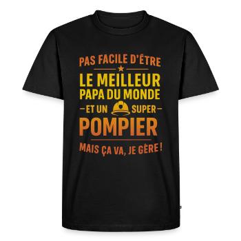 Super Papa Pompier cadeau fête des pères Noël - T-shirt Premium bio Homme - noir - Devant - Nico (187cm)