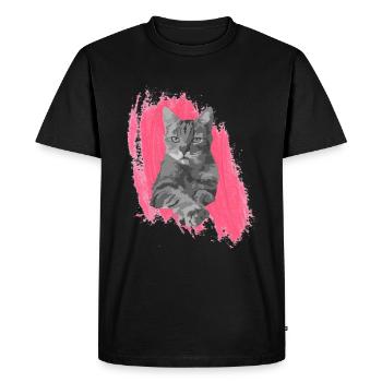 Cat In Red - Men's Premium Organic T-Shirt - black - Front - Nico (187cm)