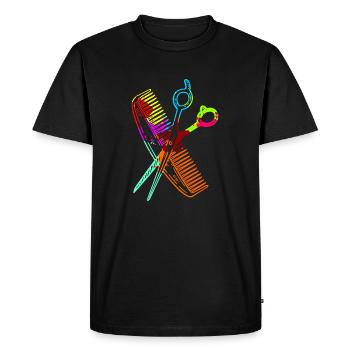 Cadeau de coiffeur peigne et ciseaux pour la coupe de cheveux - T-shirt Premium bio Homme - noir - Devant - Nico (187cm)