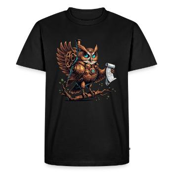Steampunk - Owl with Gears - Men's Premium Organic T-Shirt - black - Front - Nico (187cm)