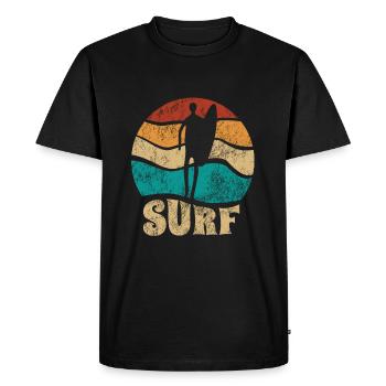 Sunset Surfer - Surf toute la journée - Vague - Cadeau - T-shirt Premium bio Homme - noir - Devant - Nico (187cm)