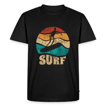 Sunset Surfer - Surf toute la journée - Vague - Cadeau - T-shirt Premium bio Homme - noir - Devant - Nico (187cm)
