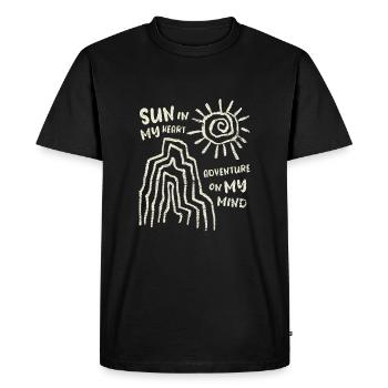 Soleil au cœur - Aventure en tête, Voyage vintage - T-shirt Premium bio Homme - noir - Devant - Nico (187cm)