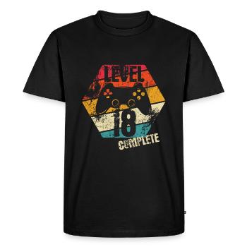 Niveau 18 Terminé - Joueur - Anniversaire - Cadeau - T-shirt Premium bio Homme - noir - Devant - Nico (187cm)