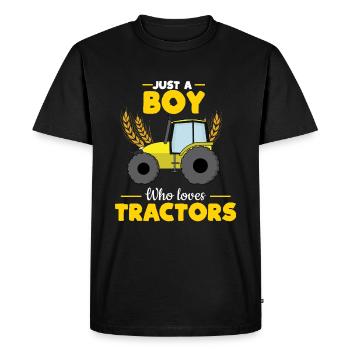 Farm Farmer Rancher Drive Juste un garçon aime le tracteur - T-shirt Premium bio Homme - noir - Devant - Nico (187cm)