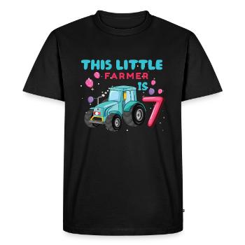 Naissance Né 7 ans Petit tracteur fermier - T-shirt Premium bio Homme - noir - Devant - Nico (187cm)