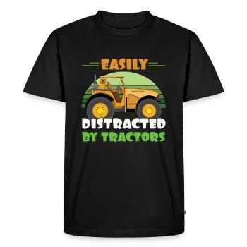 Agriculteur agricole Facilement distrait par un tracteur - T-shirt Premium bio Homme - noir - Devant - Nico (187cm)
