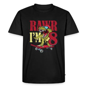 Birth Born Age 8 Years Old Dinosaur Skateboard - Men's Premium Organic T-Shirt - black - Front - Nico (187cm)