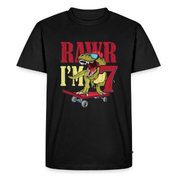 Naissance Né Age 7 ans Dinosaure Skateboard - T-shirt Premium bio Homme - noir - Devant - Nico (187cm)