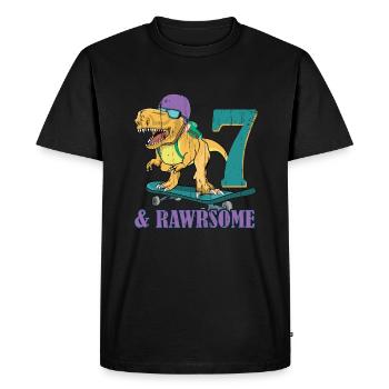Naissance Né Age 7 ans Skateboard Dinosaure - T-shirt Premium bio Homme - noir - Devant - Nico (187cm)