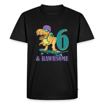 Birth Born Age 6 Years Old Skateboard Dinosaur - Men's Premium Organic T-Shirt - black - Front - Nico (187cm)