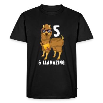 Kawaii Naissance Né 5 ans Alpaga Llama - T-shirt Premium bio Homme - noir - Devant - Nico (187cm)