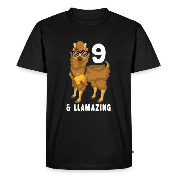 Kawaii Naissance Né Age 9 Ans Alpaga Llama - T-shirt Premium bio Homme - noir - Devant - Nico (187cm)