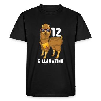 Kawaii Naissance Né Age 12 Ans Alpaga Llama - T-shirt Premium bio Homme - noir - Devant - Nico (187cm)
