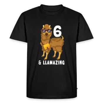 Kawaii Naissance Né Age 6 Ans Alpaga Llama - T-shirt Premium bio Homme - noir - Devant - Nico (187cm)
