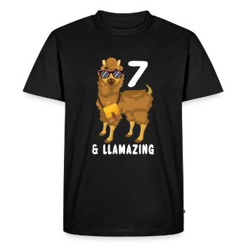 Kawaii Naissance Né 7 ans Alpaga Llama - T-shirt Premium bio Homme - noir - Devant - Nico (187cm)