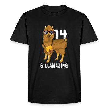 Kawaii Naissance Né Age 14 Ans Alpaga Llama - T-shirt Premium bio Homme - noir - Devant - Nico (187cm)