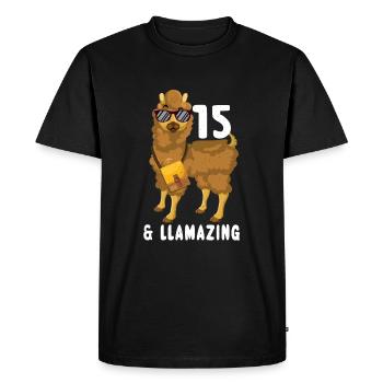 Kawaii Naissance Né 15 ans Alpaga Llama - T-shirt Premium bio Homme - noir - Devant - Nico (187cm)
