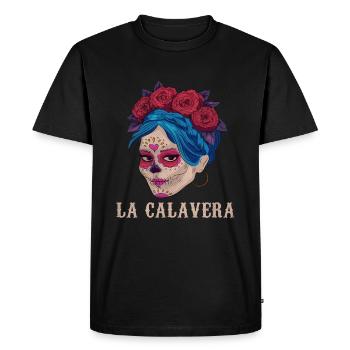 Bone Halloween Flower Sugar Skull Muertos Day Dead - Men's Premium Organic T-Shirt - black - Front - Nico (187cm)