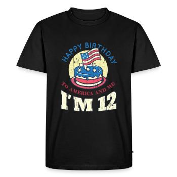 US America Flag Cake Birth Age 12 USA 4th Of July - Men's Premium Organic T-Shirt - black - Front - Nico (187cm)