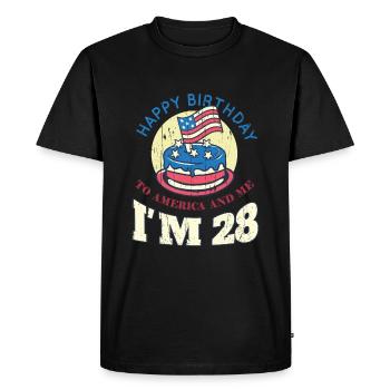 US America Flag Cake Birth Age 28 USA 4th Of July - Men's Premium Organic T-Shirt - black - Front - Nico (187cm)