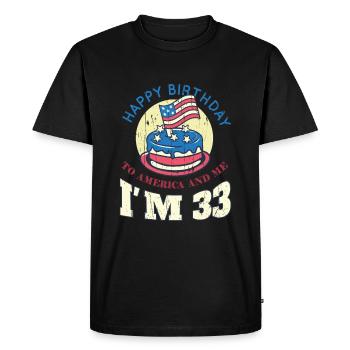 US America Flag Cake Birth Age 33 USA 4th Of July - Men's Premium Organic T-Shirt - black - Front - Nico (187cm)
