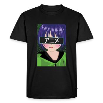 Vaporwave Japon Fille japonaise Waifu Anime - T-shirt Premium bio Homme - noir - Devant - Nico (187cm)