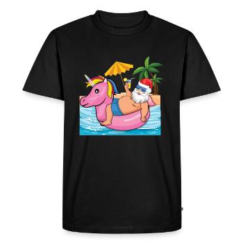Plage Noël Père Noël Dans la piscine Été 2022 - T-shirt Premium bio Homme - noir - Devant - Nico (187cm)
