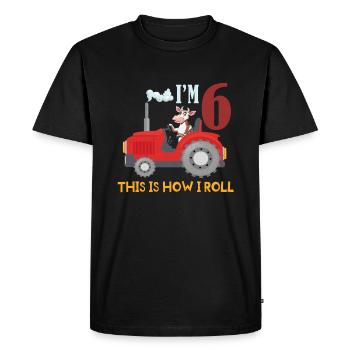 Birth Born Age 6 Year Old Farmer Farm Cow Tractor - Men's Premium Organic T-Shirt - black - Front - Nico (187cm)