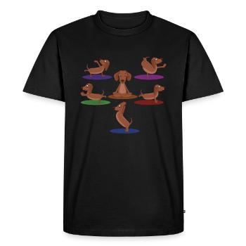 Zen Namaste Méditation Animale Mignon Teckel Yoga - T-shirt Premium bio Homme - noir - Devant - Nico (187cm)