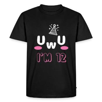 OwO UwU Face Age 12 Year Old Anime Aesthetic Otaku - Men's Premium Organic T-Shirt - black - Front - Nico (187cm)