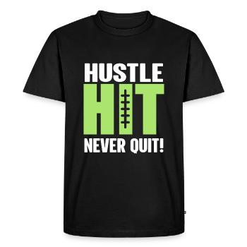 Hustle Hit never stops! - Football - Men's Premium Organic T-Shirt - black - Front - Nico (187cm)