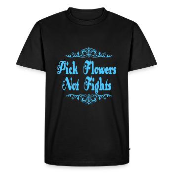Pick Flowers Don't Fight - Men's Premium Organic T-Shirt - black - Front - Nico (187cm)