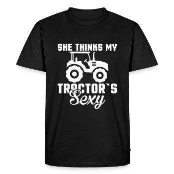 Elle pense que mon tracteur est sexy - agriculteur - T-shirt Premium bio Homme - noir - Devant - Nico (187cm)