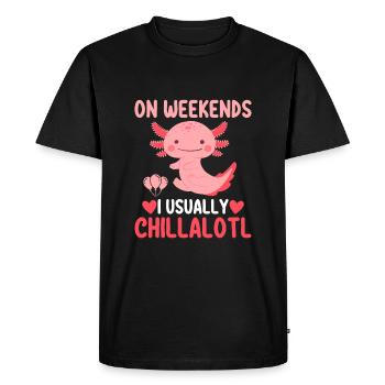 On weekends Chillalotl I Usually - Men's Premium Organic T-Shirt - black - Front - Nico (187cm)