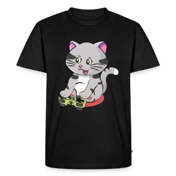 Chat de jeu mignon Jouant à des jeux vidéo Amateur de jeux - T-shirt Premium bio Homme - noir - Devant - Nico (187cm)