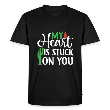 Mon cœur est collé à toi - Drôle de cactus - T-shirt Premium bio Homme - noir - Devant - Nico (187cm)