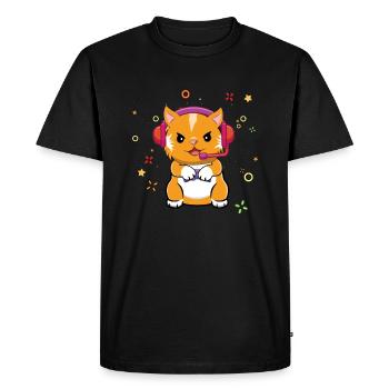 Gaming Cat Playing Video Game Lover Gaming - Men's Premium Organic T-Shirt - black - Front - Nico (187cm)